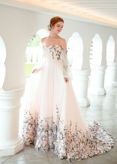 Floral Wedding Gown Wedding Dress, Tulle Wedding Gown Bridal Dress