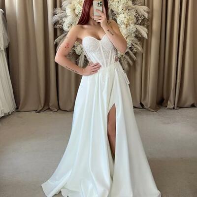 A-line floral wedding gown wedding dress, embroidery tulle wedding gown bridal dress