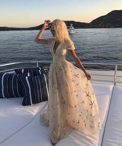 Light Champagne A Line Stars Lace Prom Dress Party Gown Evening Dress