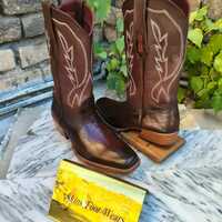 Crafted Leather Handmade Men Brown Patina Leather Cowboy Ankle Boot - Thumbnail 2