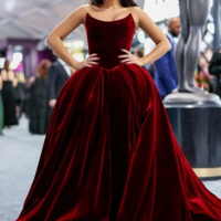 Elegant Burgundy Velvet Ball Gown Prom Dress With Lace Up - Thumbnail 2