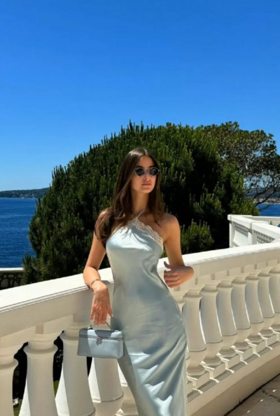 Hater Fashion Silver Long Satin Evening Dress 