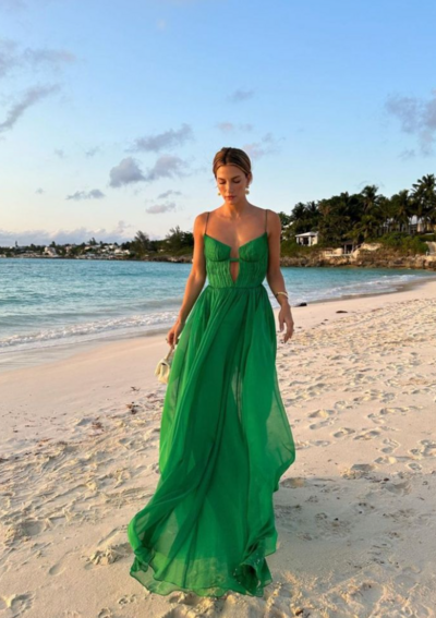 Fashion Straps Green A-line Chiffon Party Dresses