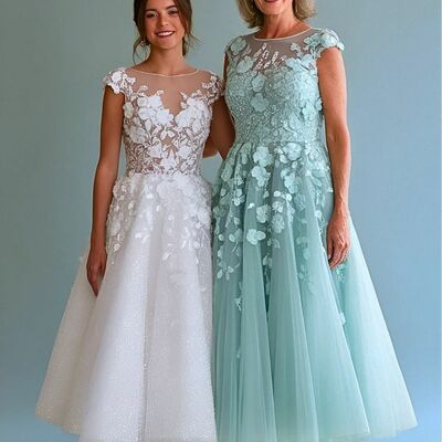 Elegant mint green lace appliques mother of the bride/groom dress evening formal prom dress