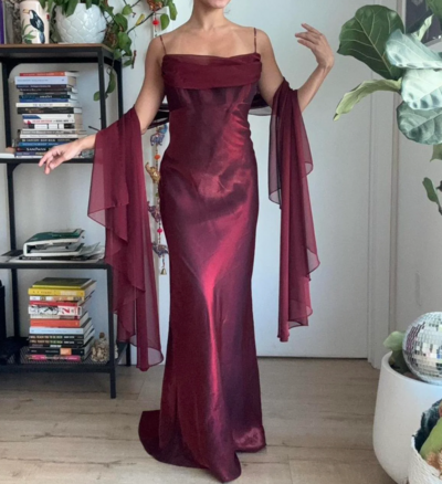 Spaghetti Strap Burgundy Sleeveless Formal Prom Dresses