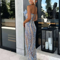 Gorgeous Sexy V Neck Slit Beading Prom Dresses - Thumbnail 2