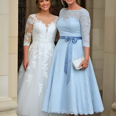 Simple sky blue lace mother of the bride/groom dress evening formal prom dress