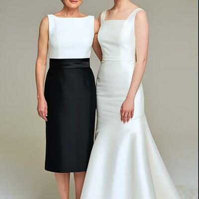 Black and white sheath tea-length mother of the bride/groom dress evening formal prom dress