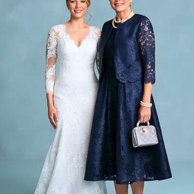 Elegant navy blue a line lace mother of the bride/groom dress evening formal prom dress