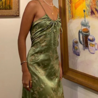 Vintage Green Satin Tea Length Party Dresses - Thumbnail 1