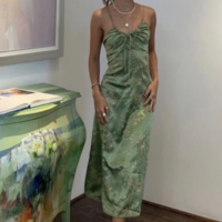 Vintage Green Satin Tea Length Party Dresses - Thumbnail 2