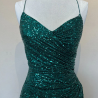 Simple Green Sequin Slit Evening Dresses - Thumbnail 1