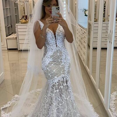 Elegant mermaid lace wedding dress bridal gown wedding gown