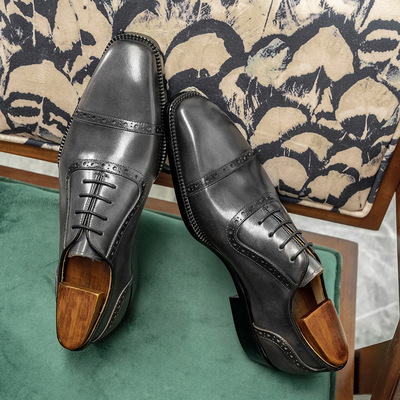Handmade business formal men"s leather shoes grey oxford shoes