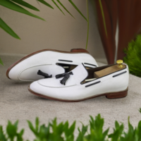 White Leather Tassel Loafer Slip on Shoes for Men's Fashion Shoes - Thumbnail 1