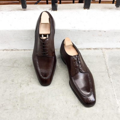 Handmade Men Dark Brown Grain Leather Oxford Lace up Dress Shoes