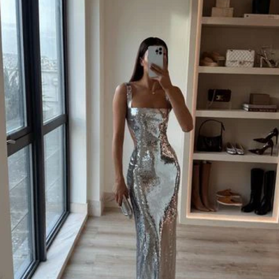 Sexy silver sequin backless prom dresses  - Thumbnail 2