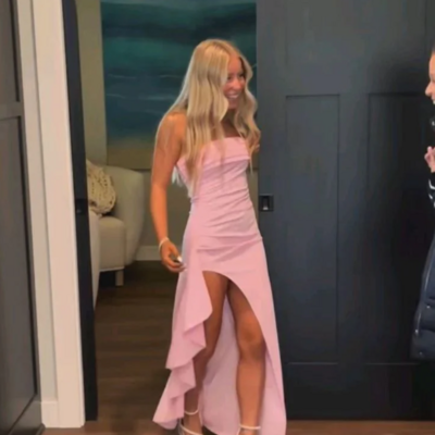 Sexy strapless pink split prom dress formal graduation dress - Thumbnail 3
