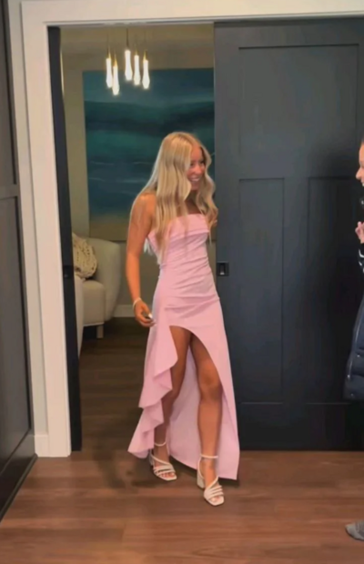 Sexy Strapless Pink Split Prom Dress Formal Graduation Dress