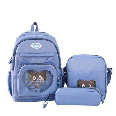 Backpack three sets of large capacity cute cat class backpack