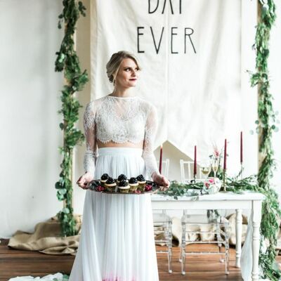 A line ombre red chiffon wedding dress bridal gown wedding gown