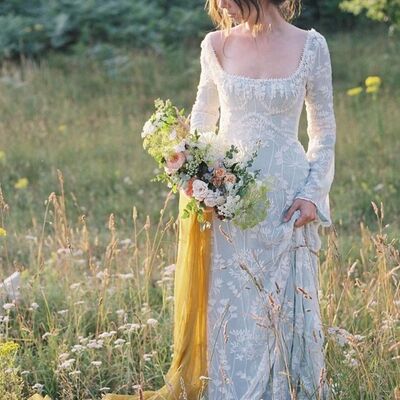 Light blue sheath long sleeve beach boho wedding dress bridal gown wedding gown