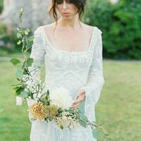 Light Blue Sheath Long Sleeve Beach Boho Wedding Dress Bridal Gown Wedding Gown - Thumbnail 1