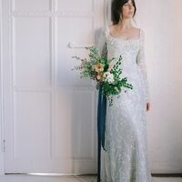 Light Blue Sheath Long Sleeve Beach Boho Wedding Dress Bridal Gown Wedding Gown - Thumbnail 2