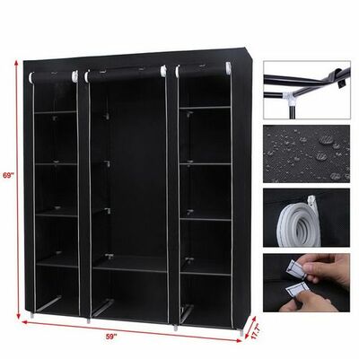 69" portable closet wardrobe – clothes storage organizer with hanging rod & 12 shelves, black