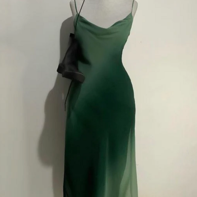 Simple tea length green evening dresses 