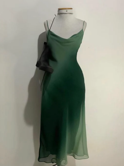 Simple Tea Length Green Evening Dresses 