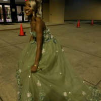 Sweetheart Green Tulle Long Prom Dress with Appliques - Thumbnail 1