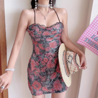 Rose Sequin Hot Girl Sexy Suspender Hip Skirt Short Skirt Dress - Thumbnail 3