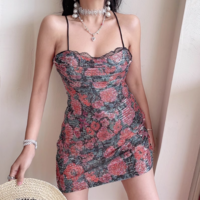 Rose Sequin Hot Girl Sexy Suspender Hip Skirt Short Skirt Dress - Thumbnail 4