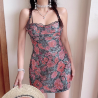 Rose Sequin Hot Girl Sexy Suspender Hip Skirt Short Skirt Dress - Thumbnail 5