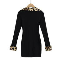 Retro leopard print contrast elastic slim fit hip skirt dress - Thumbnail 1