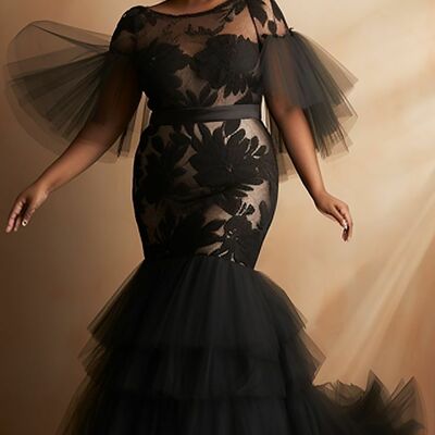 Plus size african lace african girls prom dress party gown evening dress