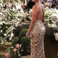 Sexy Sheath V Neck Lace Prom Dress Party Gown Evening Dress - Thumbnail 4