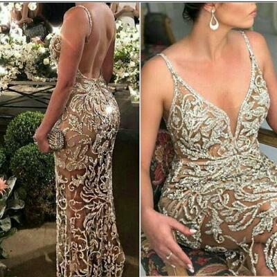 Sexy sheath v neck lace prom dress party gown evening dress