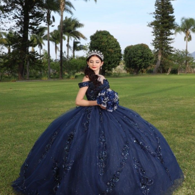Ball gown navy blue quinceañera dress sweet 16 dress