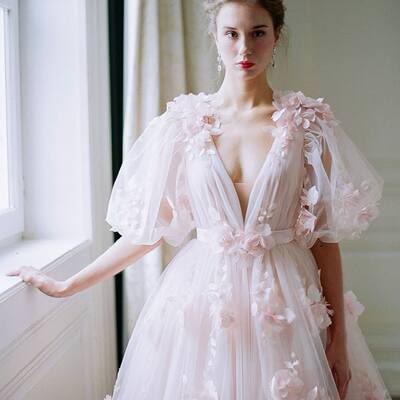 Fairy pink wedding dress bridal gown wedding gown