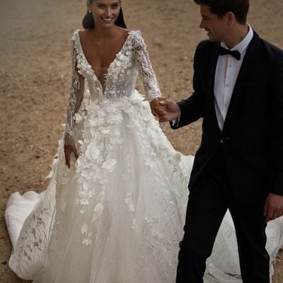 Luxury ball gown tulle lace appliques wedding dress bridal gown wedding gown