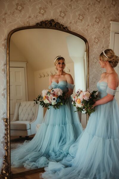 Light Blue Off the Shoulder Tulle Wedding Dress Bridal Gown Wedding Gown