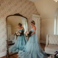Light Blue Off the Shoulder Tulle Wedding Dress Bridal Gown Wedding Gown - Thumbnail 1