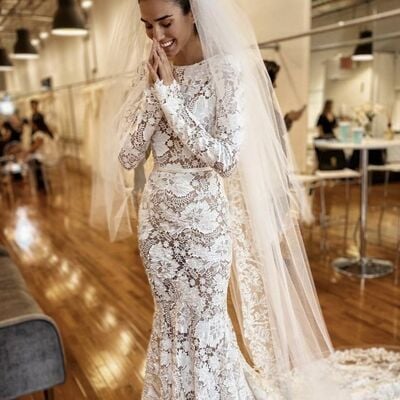 Elegant long sleeve sheath lace beach boho wedding dress bridal gown wedding gown