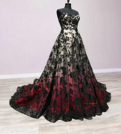 Black Dyed Lace Appliques Wedding Dress Bridal Gown Wedding Gown