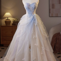 Champagne Tulle Sequins Floor Length Prom Party Dress - Thumbnail 3