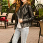 Ladies Faux Leather Moto Jacket - Thumbnail 1