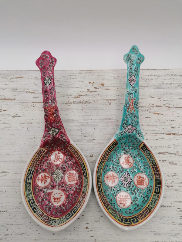 Vintage Big Spoon, Vintage Chinese Porcelain Large Soup Spoon, Hand Painted Asian Spoon, Mun Shou Spoon