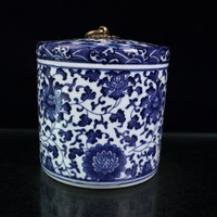 China Jingdezhen blue and white porcelain, hand-painted lotus lid jar | Vintage | Retro | collection - Thumbnail 1
